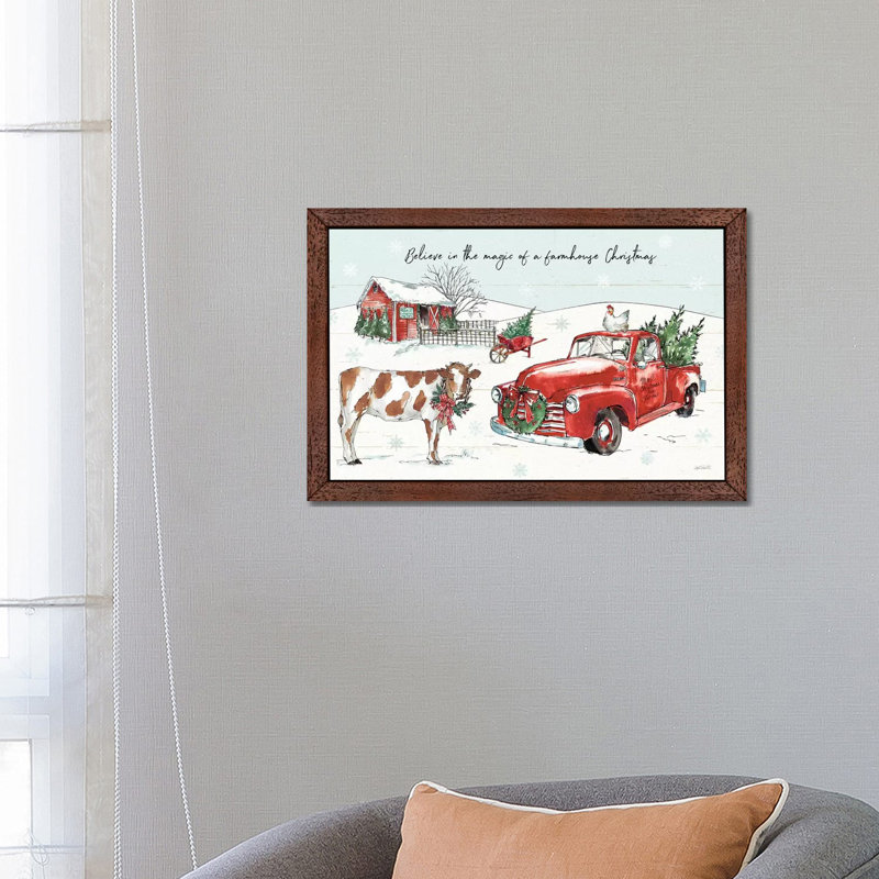Holiday On The Farm II - Believe by Anne Tavoletti - Floater Frame Painting on Canvas, 66.04 cm H x 45.72 cm W, Brown Framed