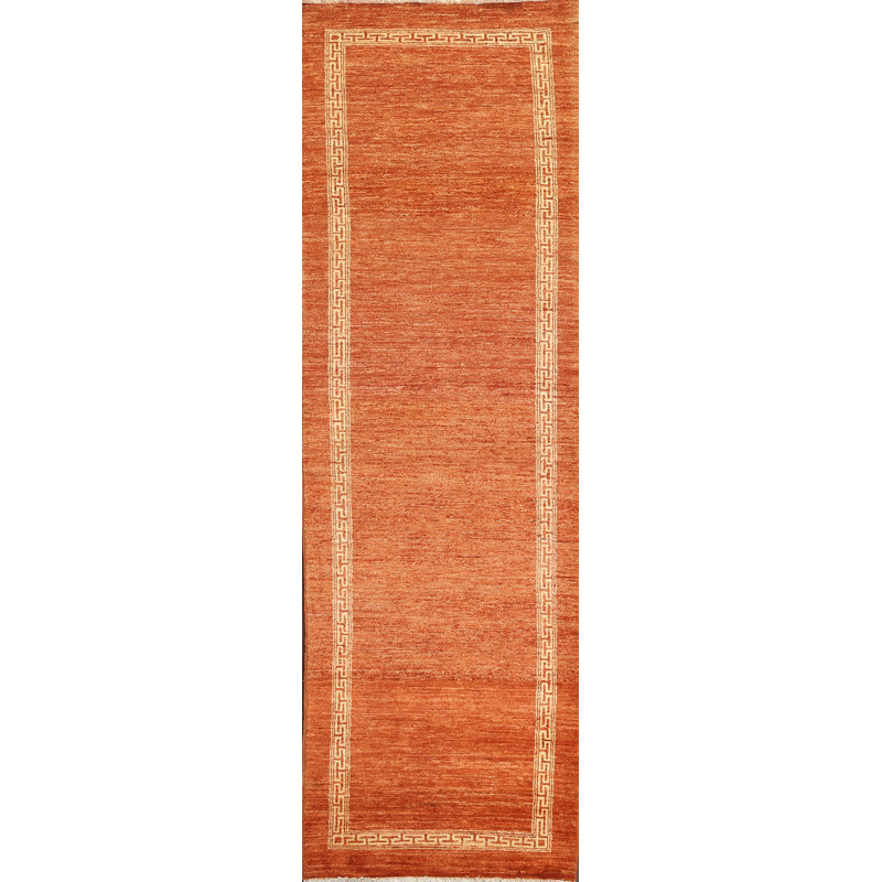 Tapis de couloir oriental orange Gabbeh Kashkoli noué à la main
