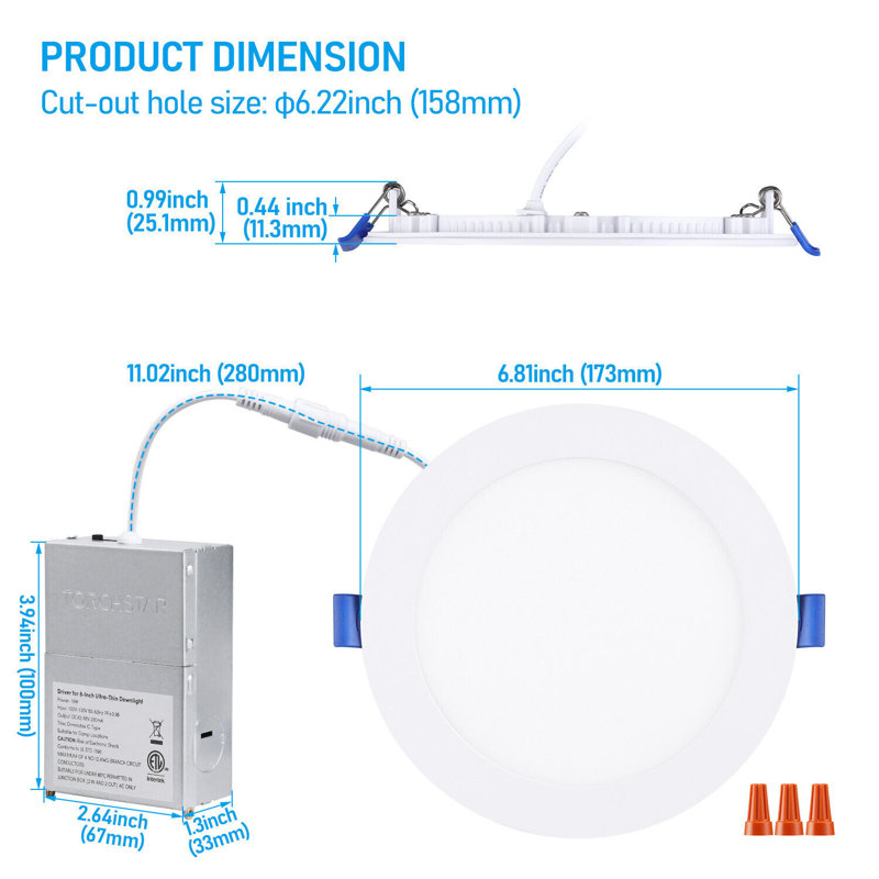 6" 5CCT Dimmable LED Recessed Light with Junction Box, 12W Ceiling Downlight