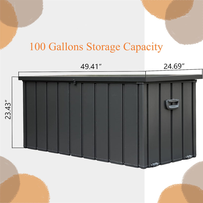 Coffre de rangement extérieur en acier imperméable 100 gallons Harmony, Gris foncé