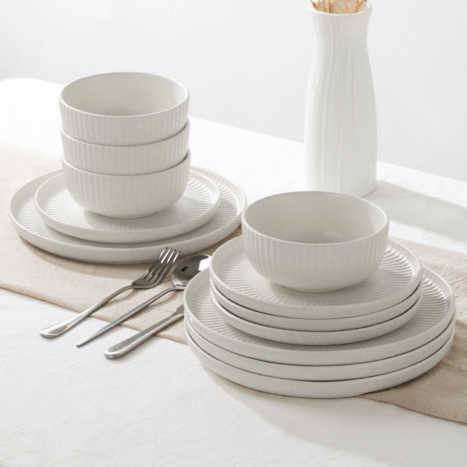 Stoneware Dinnerware Set, Matte White