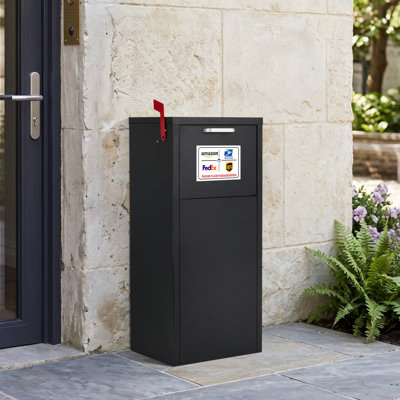 Outdoor Galvanized Steel Parcel Delivery Box, 15.4" x 11.4" x 35.4", Anti-Theft Lock with 2 Keys, Waterproof Rust-Proof Storage Container with Shock-Absorbing Cushion