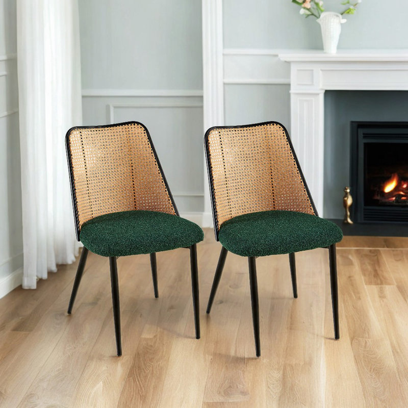 Boucle Upholstered Dining Chairs , Green, 2