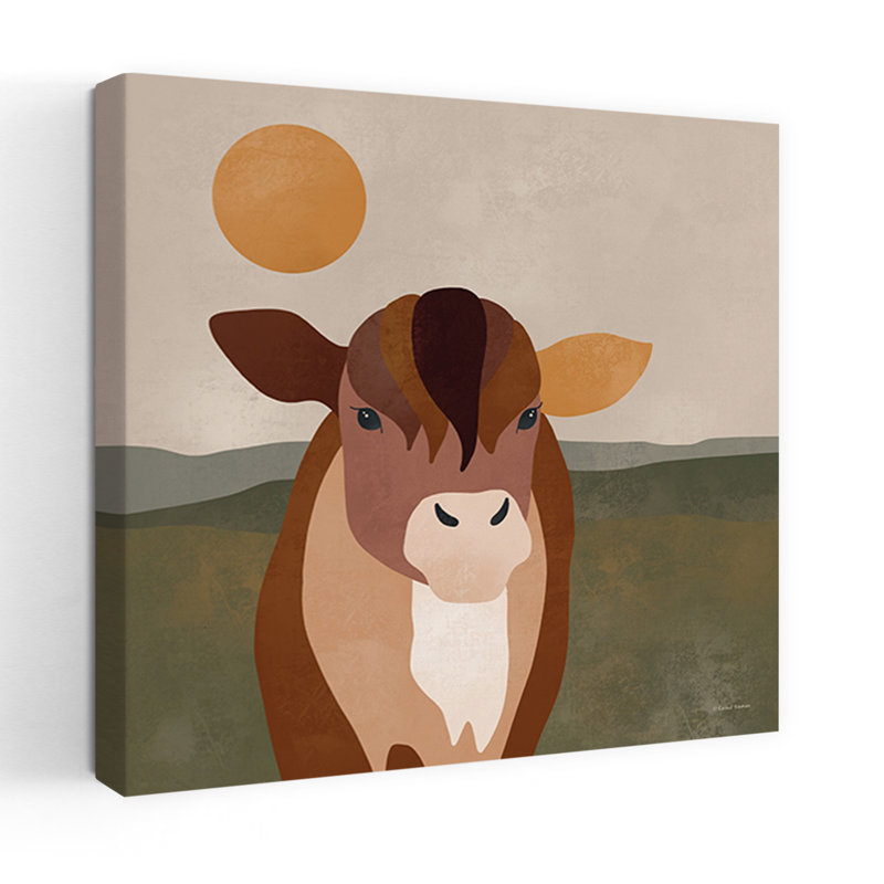 Mod, boho, vache, paysage moderne, art naturel, H 18 po x l 18 po