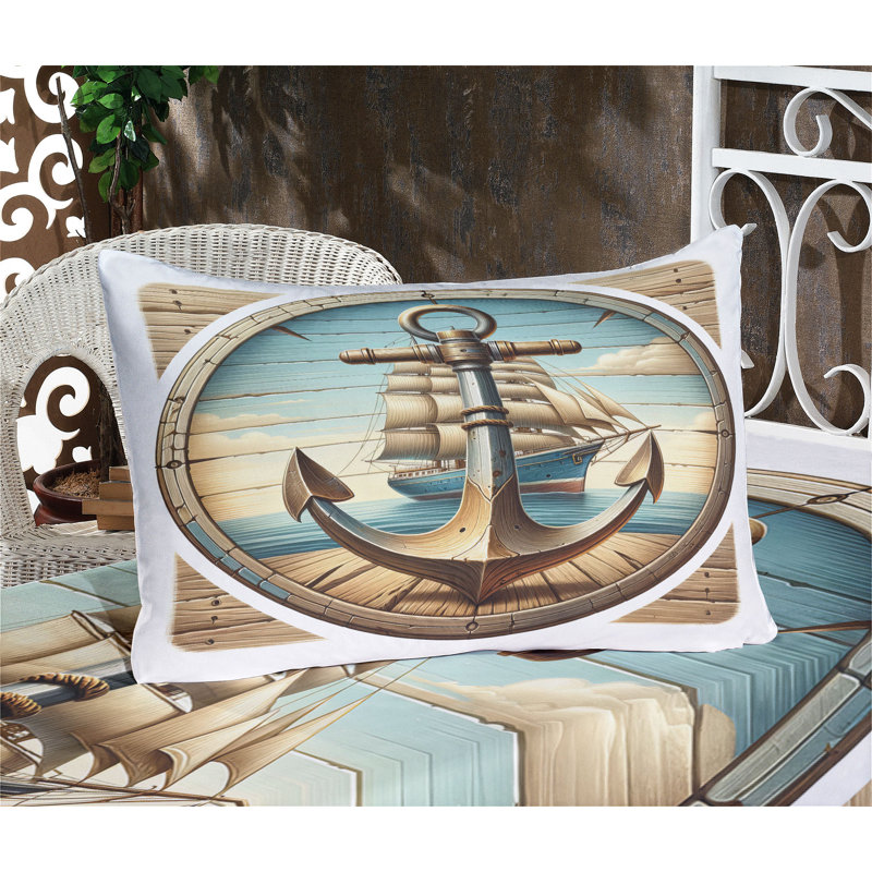 Drap-housse et taie décorative Ambesonne rétro ancre maritime brun pâle et bleu pâle, Simple TG