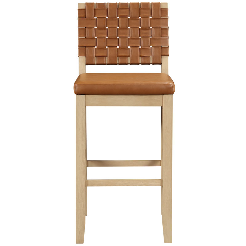 Chaise de bar en cuir végétalien Reid, Tabouret de bar (siège d'une hauteur de 30 po), Siège brun clair / structure sable