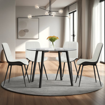 Ensemble de table de salle à manger de 42 po en verre trempé transparent avec 4 chaises en polyuréthane