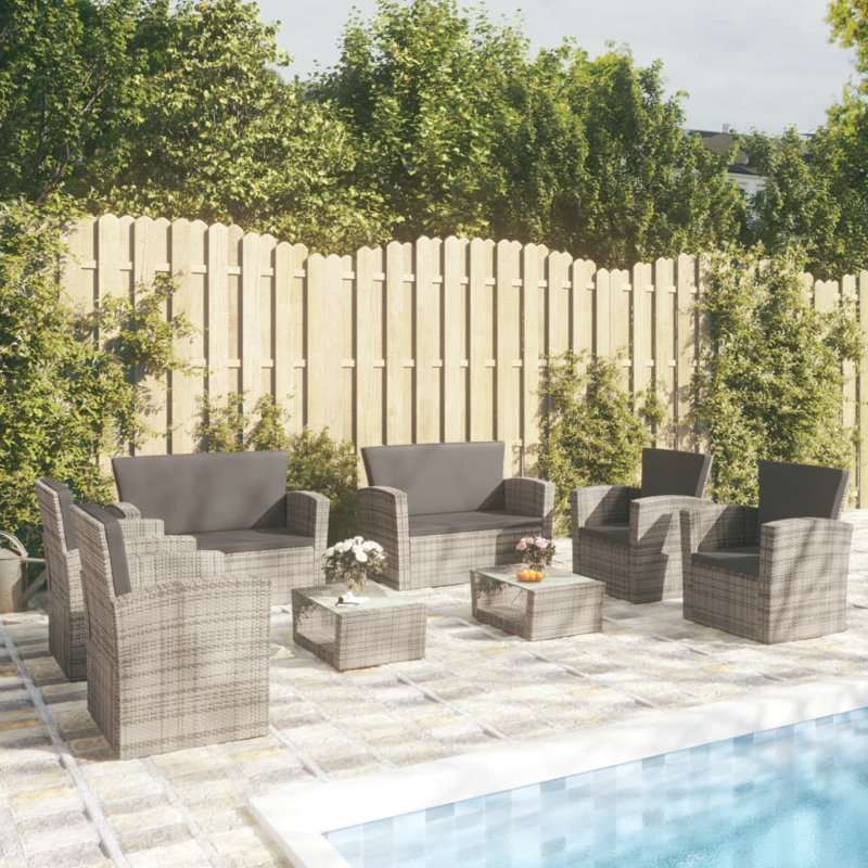 8 Piece Sofa Seating Group with Cushions, Gray, Light Gray