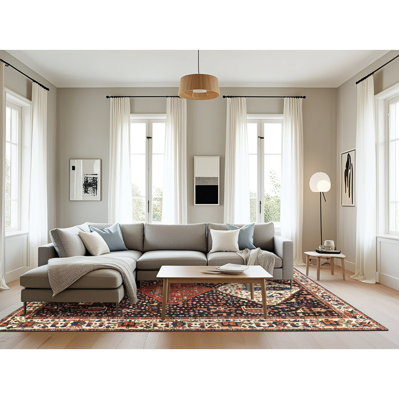 Tapis noir/jaune clair/orange Tammo, Rectangle 8 pi x 12 pi
