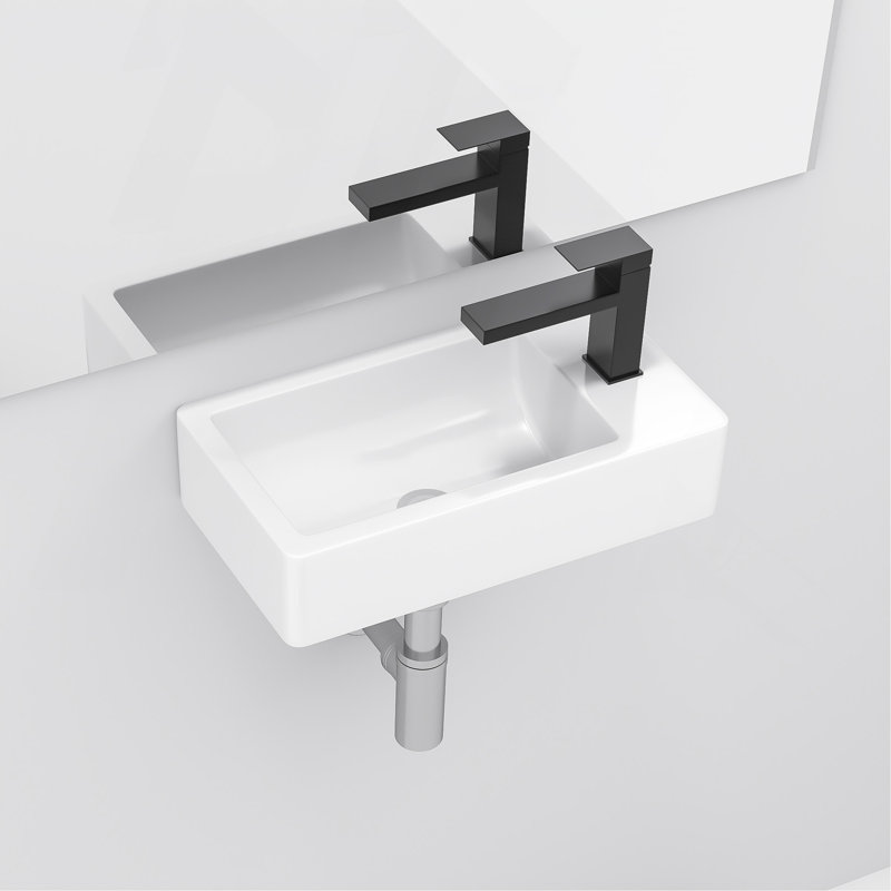 Lavabo de salle de bain mural rectangulaire 18 x 10 pouces en céramique blanche avec trou de robinet simple