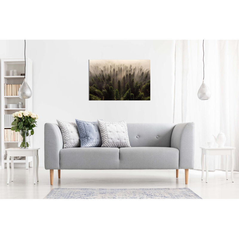 Misty Morning Forest Trees Aerial View - Wrapped Canvas Print, 61cm H x 91cm W