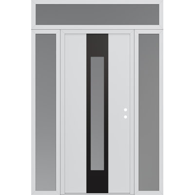 Porte d'entrée pré-suspendue en acier noir à panneau droit avec deux côtés et une traverse