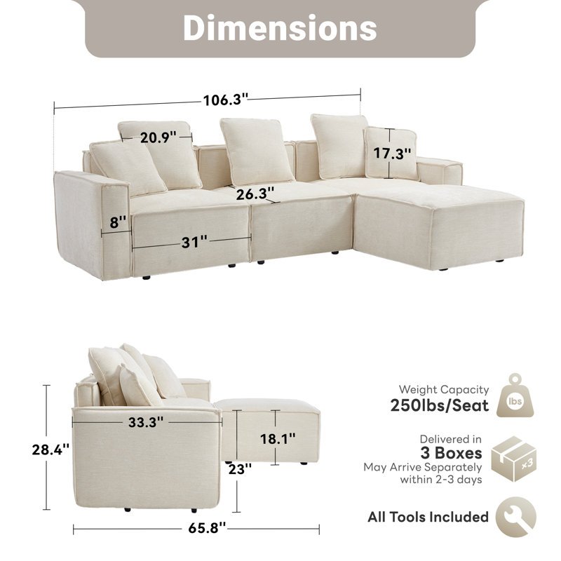 Canapé modulaire Makassar, Polyester beige