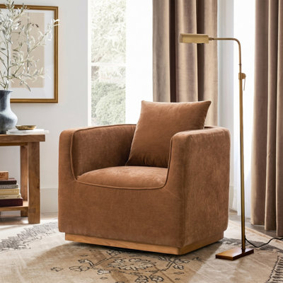 Fauteuil demi-tonneau pivotant moderne en bois massif avec coussin de dossier l 32,75 po Berklie