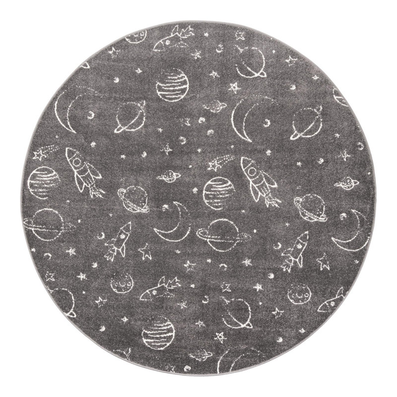 Machine Woven Polypropylene Plastic Rug, Round 7'10", Gray