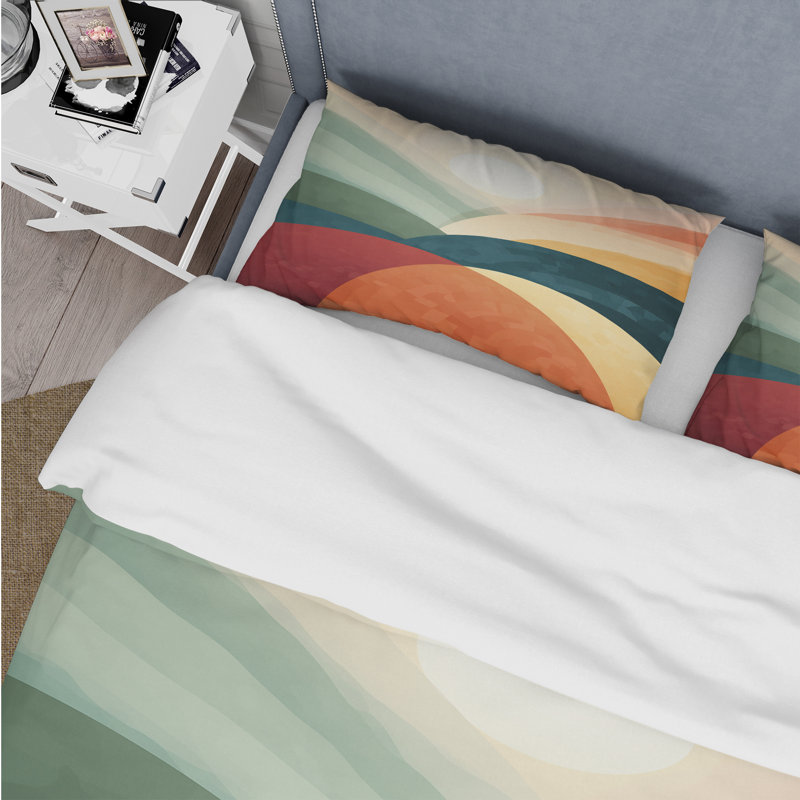 Retro Dreamscape Abstract Minimalisme bleu - Ensemble de housse de couette abstrait - Microfibre de polyester