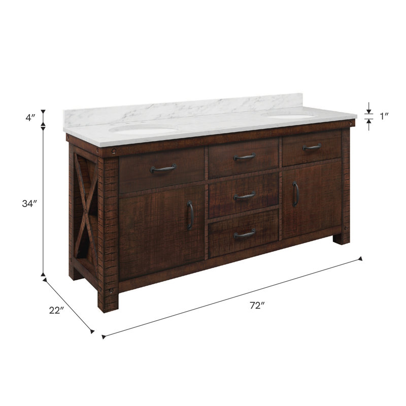 Aberdeen 72'' W Double Vanity, Carrara White, Rostic Sienna