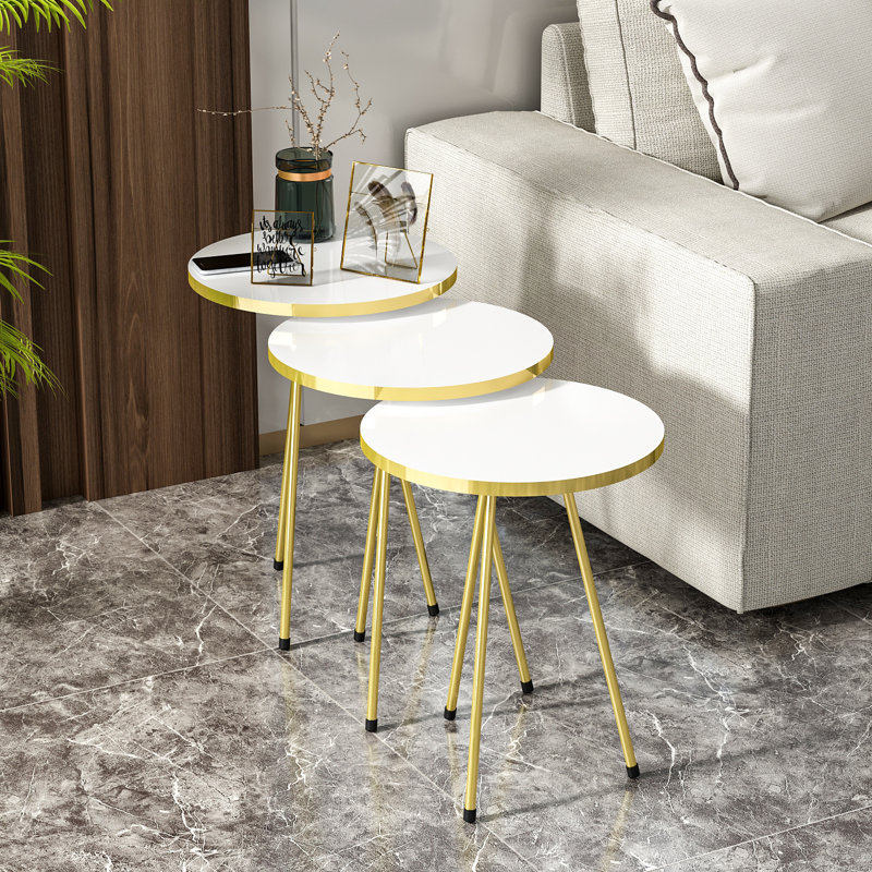 Guertin Side Table Set, Gold/White