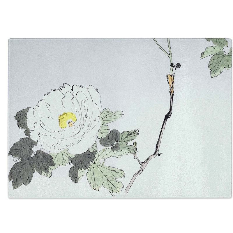 Tempered Glass Blooming Peony Chopping Board, 39 cm W x 28.5 cm L