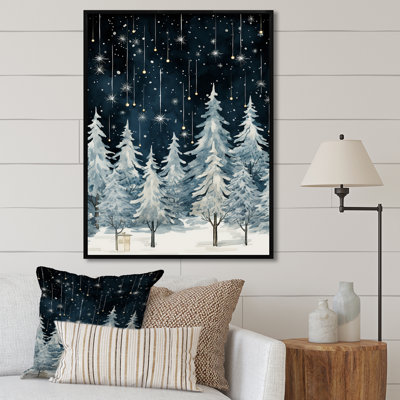 «Winter Pine Tree Starry Night Sky I», reproduction sur toile encadrée