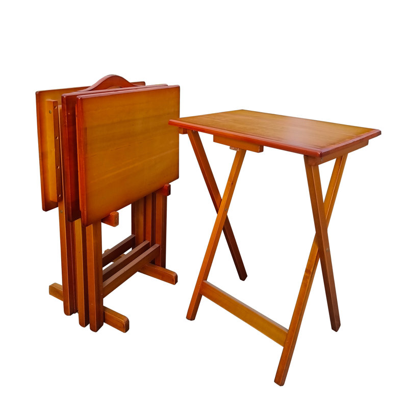 Plateaux en bois massif et support de rangement, finition miel, idéal pour le salon de 4 tables avec rangement, bois, pratique