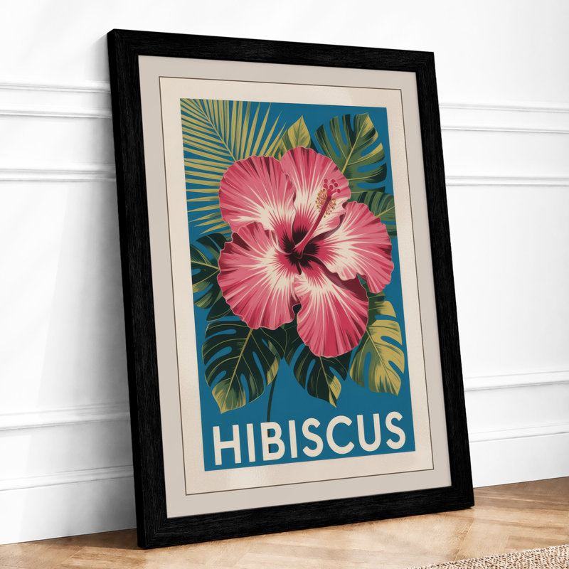 Pink Hibiscus Study Botanical - Print, A1 - 84.1 x 59.4 cm, Black