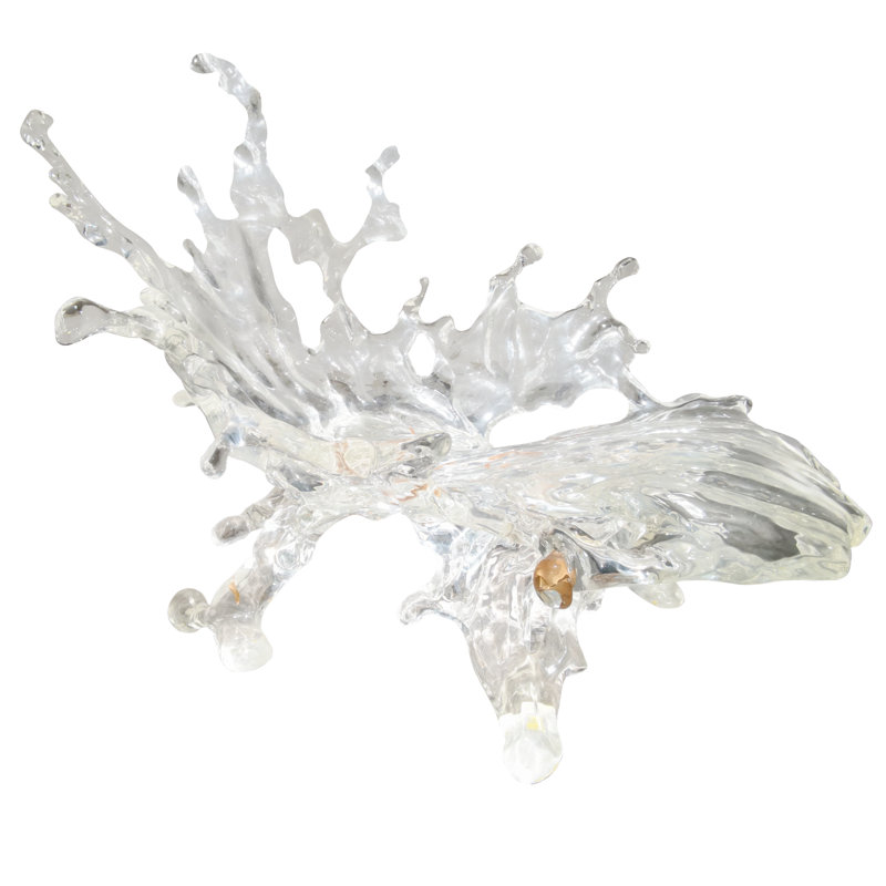 DAINTE Water Splash Crystal Acrylic Chaise Lounge Chair – Designer Luxury Statement Furniture with Embedded Natural Leaves