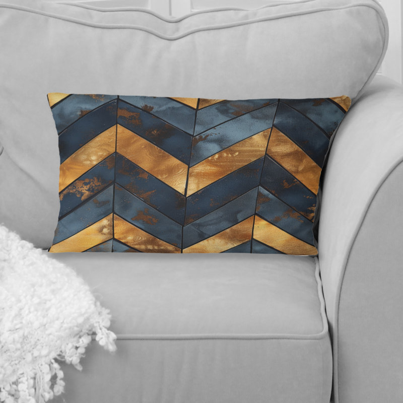 Coussin lombaire transitionnel à chevrons bleu et doré Glamour IV