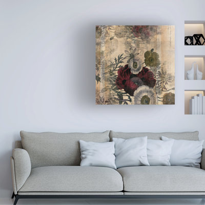 Wrapped Canvas Wall Art - Marcee Duggar 'Floral Collage Burgundy Bloom' Wall Art for Living Room, Bedroom, or Office Décor - 35x35