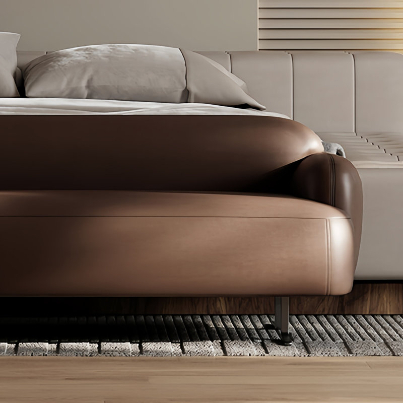 Banc rembourré en cuir Venitta, H 23,22 po x l 59,05 po x P 21,65 po, Café
