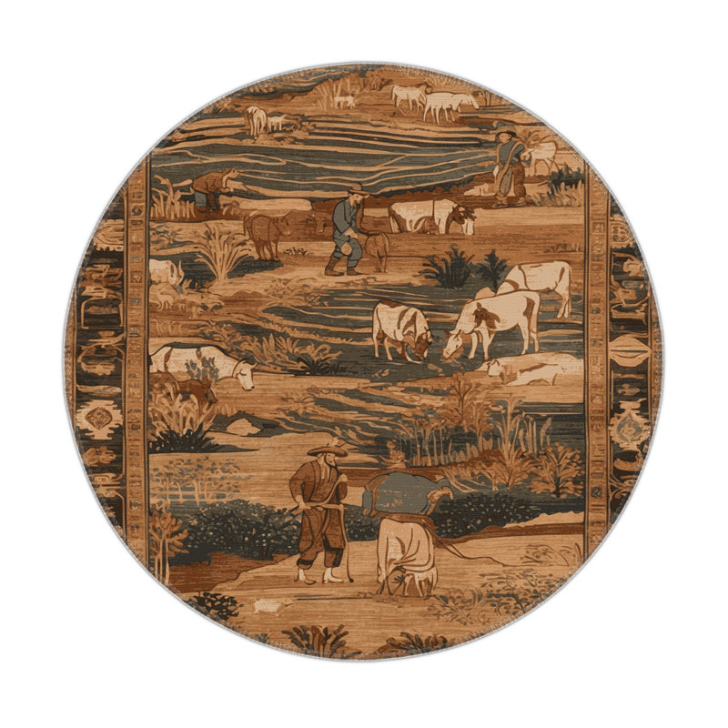 Tapis turc intérieur et extérieur brun, Rond 5 pi