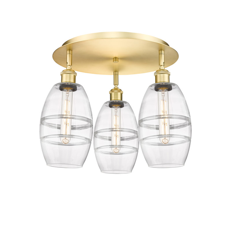 Plafonnier encastré Dundrod, Or satiné, H 9,13 po x l 17,63 po x P 17,63 po, Transparent