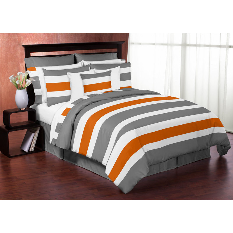 Gray and Orange Striped Twin Microfiber Comforter Set