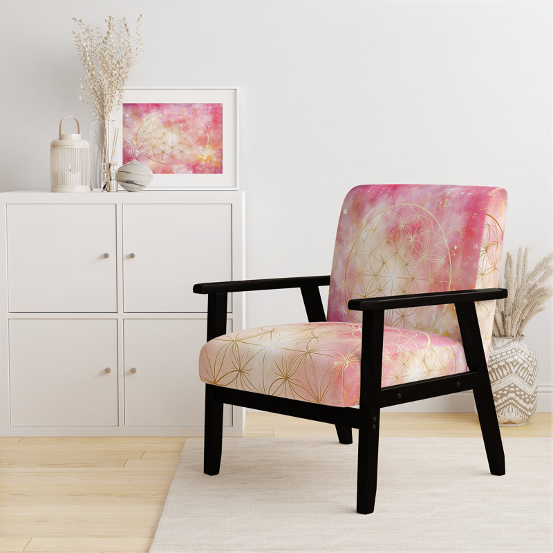 Chaise d'appoint Boho Mandala - Mandala rose - Fauteuil Boho Glam Bloom II, Accoudoirs carrés noirs