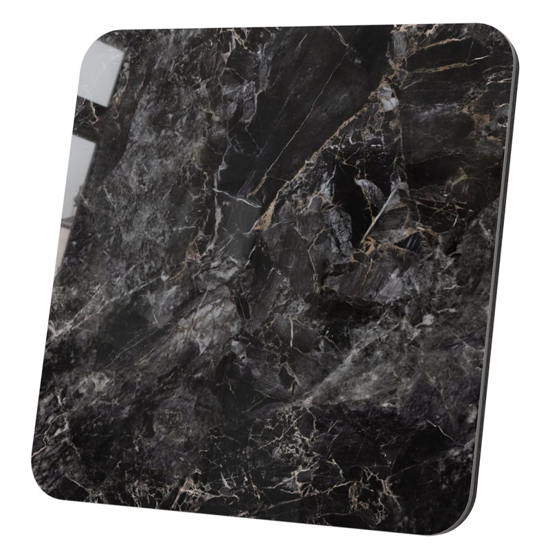 Plateau de table rond en pierre frittée noire brillante – Plateau de remplacement à monter soi-même pour salle à manger familiale, cuisine, location, rénovation de maison, patio, camping et bricolage extérieur