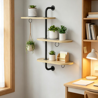 Rotating Window Plant Shelves with 3 Anti-Slip Mats, 3 Tier Wooden Plant Stand for Indoor Outdoor Use, Window Shelf with 3 Circle Hooks for Hanging Plant Holders, Potted Plants and Flowerpots
