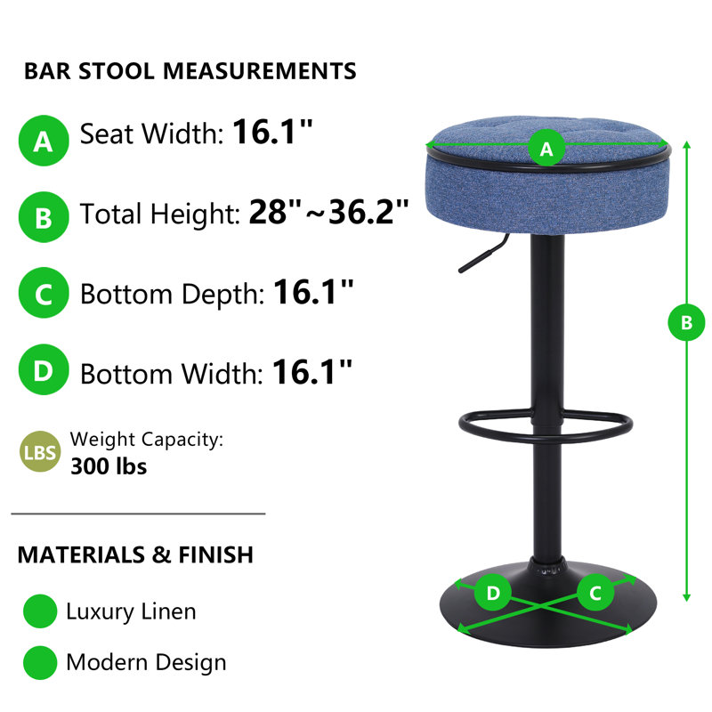 Tabouret de bar rond en lin réglable sans accoudoirs (ensemble de 4), Île Seymour Nord, Galapagos