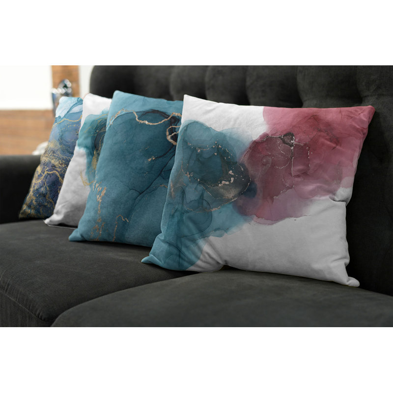 Ensemble de 4 coussins décoratifs Ambesonne Marble Print, H 16 po x l 16 po, Bleu sarcelle / rubis pâle / moutarde