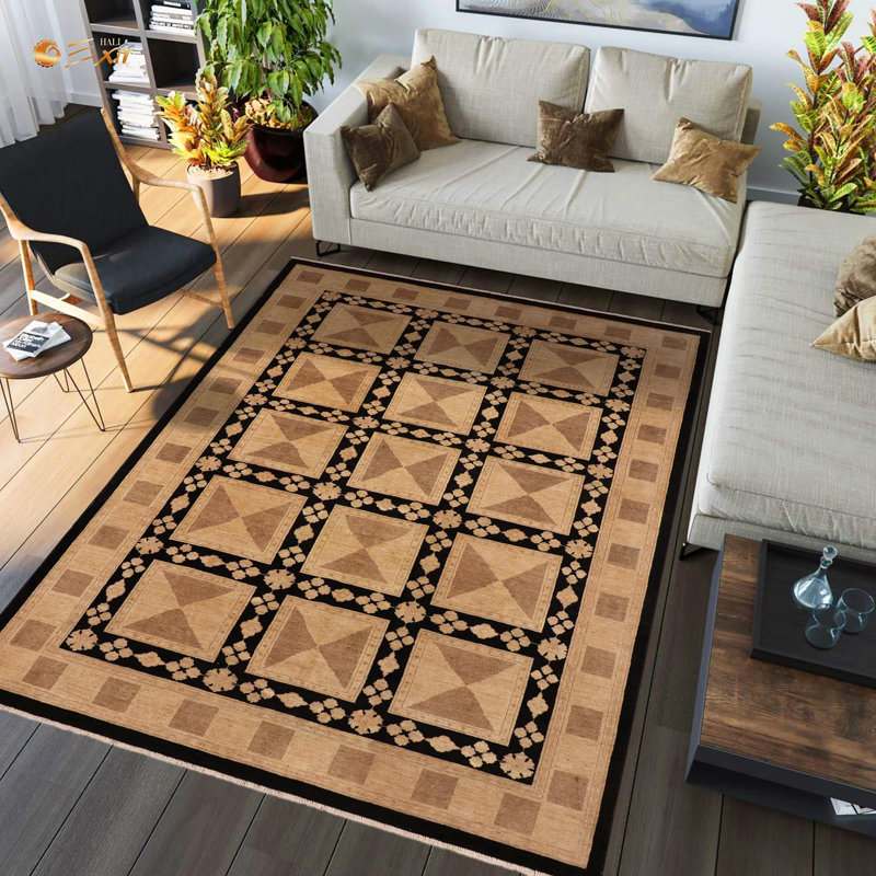 Tapis noir unique 9 pi x 12 pi 1 po années 2000 par Arshs Fine Rugs