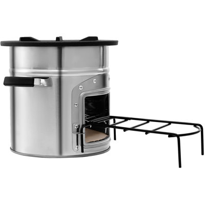 Wood Burning Rocket Stove For Outdoor Cooking - Stainless Steel Single Door With Carrying Bag, Supports Wood, Ideal Backyard And Camping, 13.41 In Depth, Width, 13.05 Height, 14.05 Lb Weight Burns