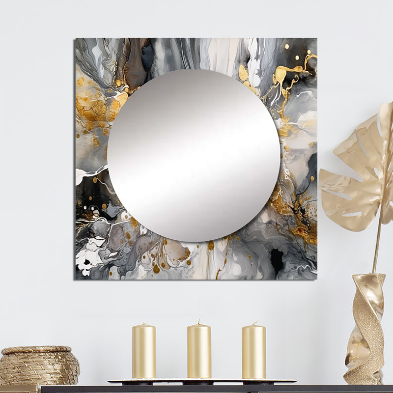 Leonara - Miroir carré abstrait en marbre pour décoration murale, 23 po x 23 po