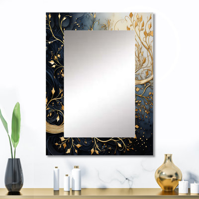 Golden Branch Tree Luminous Tangle I - grand miroir mural monochrome, miroir doré unique, impression sur métal