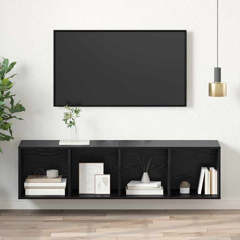 Wall-Mounted TV Cabinet Wall-Mounted, Black Oak, 142.5cm H x 37cm L x 37cm W