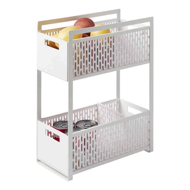 Yamazaki Home Two-Tier Cabinet Storage Basket, ABS Plastic, White