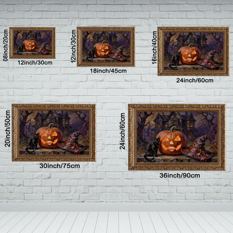 Cadre mural vintage orné de citrouilles d'Halloween – Cadre doré décoratif pour œuvres d'art., L 20 po x l 30 po