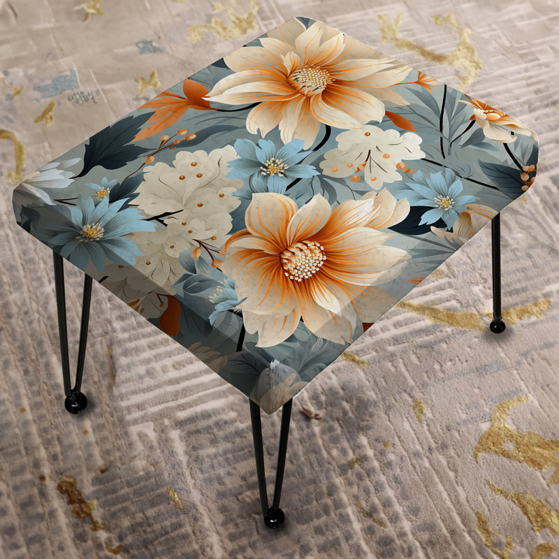 Blue And Beige Geometric Floral Harmony Fusion - Floral Rectangle Ottoman