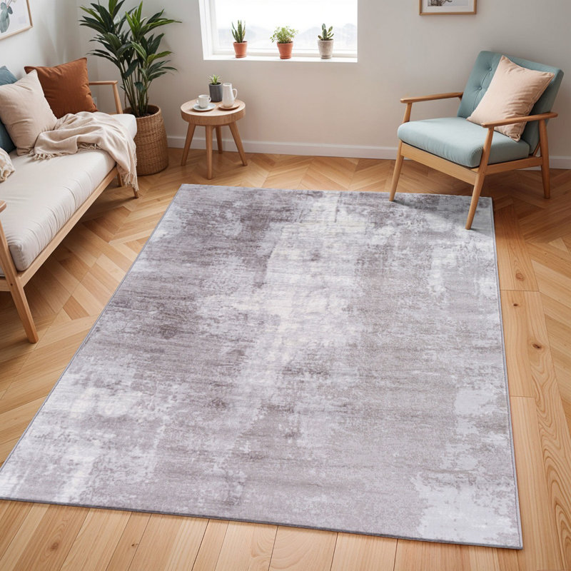 Grey Modern Shaggy Rug, Abstract Anti Slip Easy to Clean Rug For Living Room, Dining Room, Bedroom, Kitchen