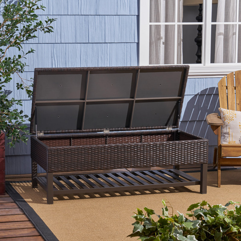 Everlie Wicker Storage Bench, Brown