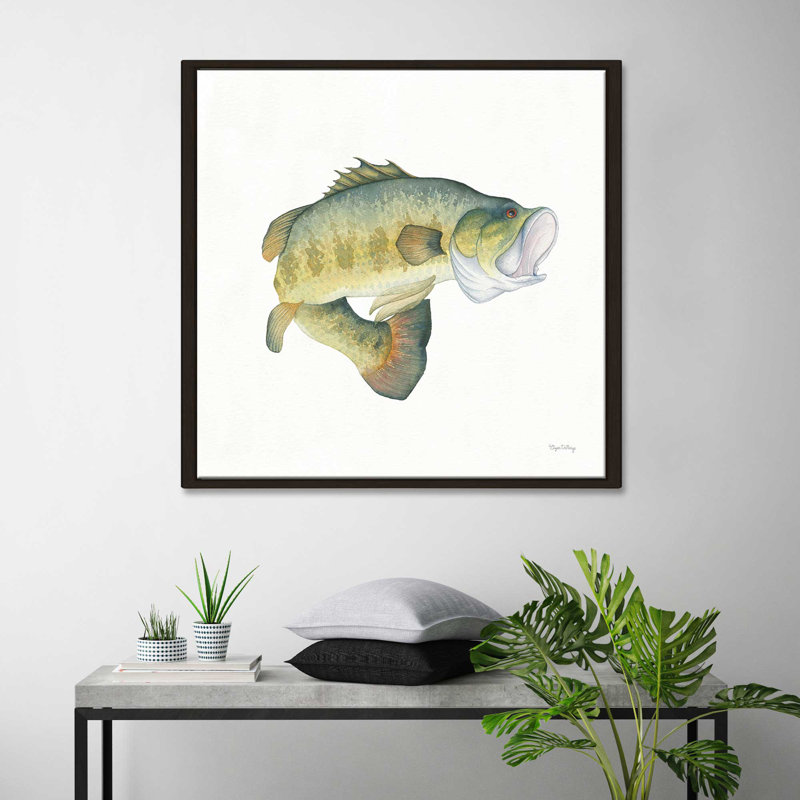 " Gone Fishin Large Mouth ", 39.5" H x 39.5" W x 2" D, Espresso Floater Frame