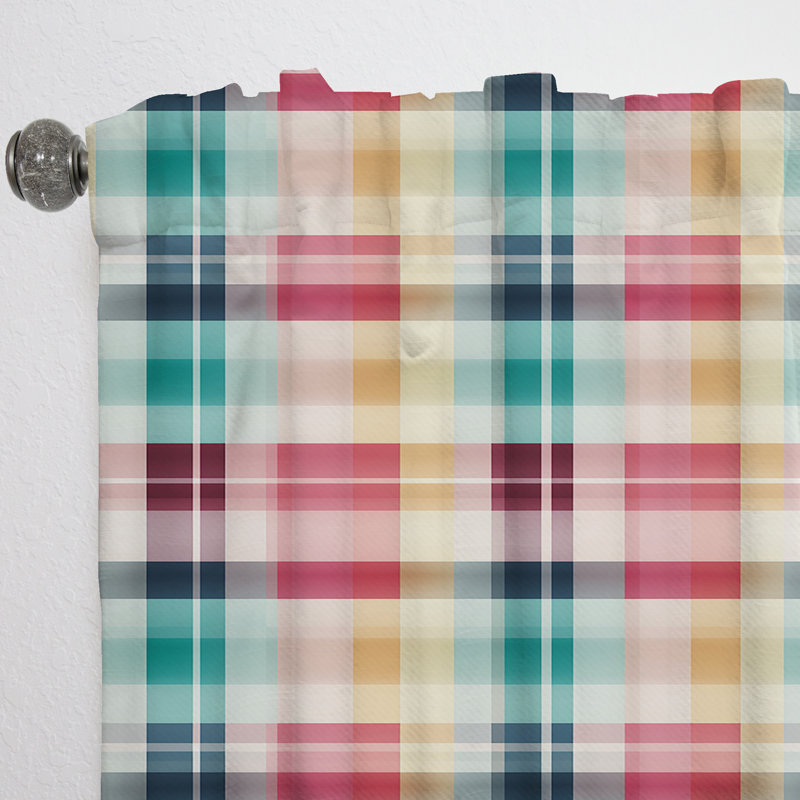 Motif à carreaux rétro bleu et rose I - Rideau rétro - Velours obscurcissant - 1 panneau, L 52 po x L 108 po